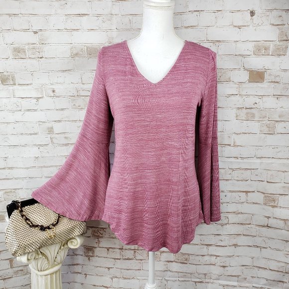 LOFT Tops - NWT LOFT Size S Mauve Pink Space Dye Long Bell Sleeve Tie Back Knit Pullover Top
